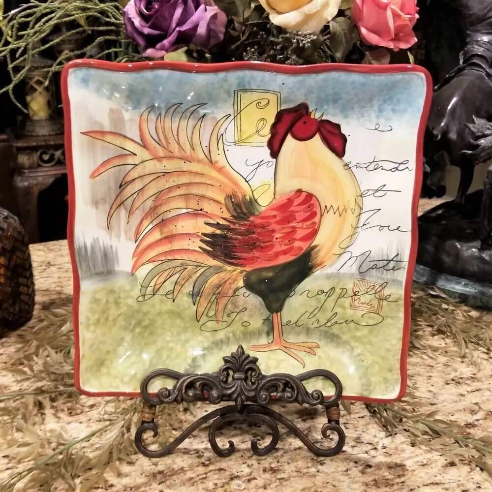 XL Susan Winget Certified International Le Rooster Square Serving Platter